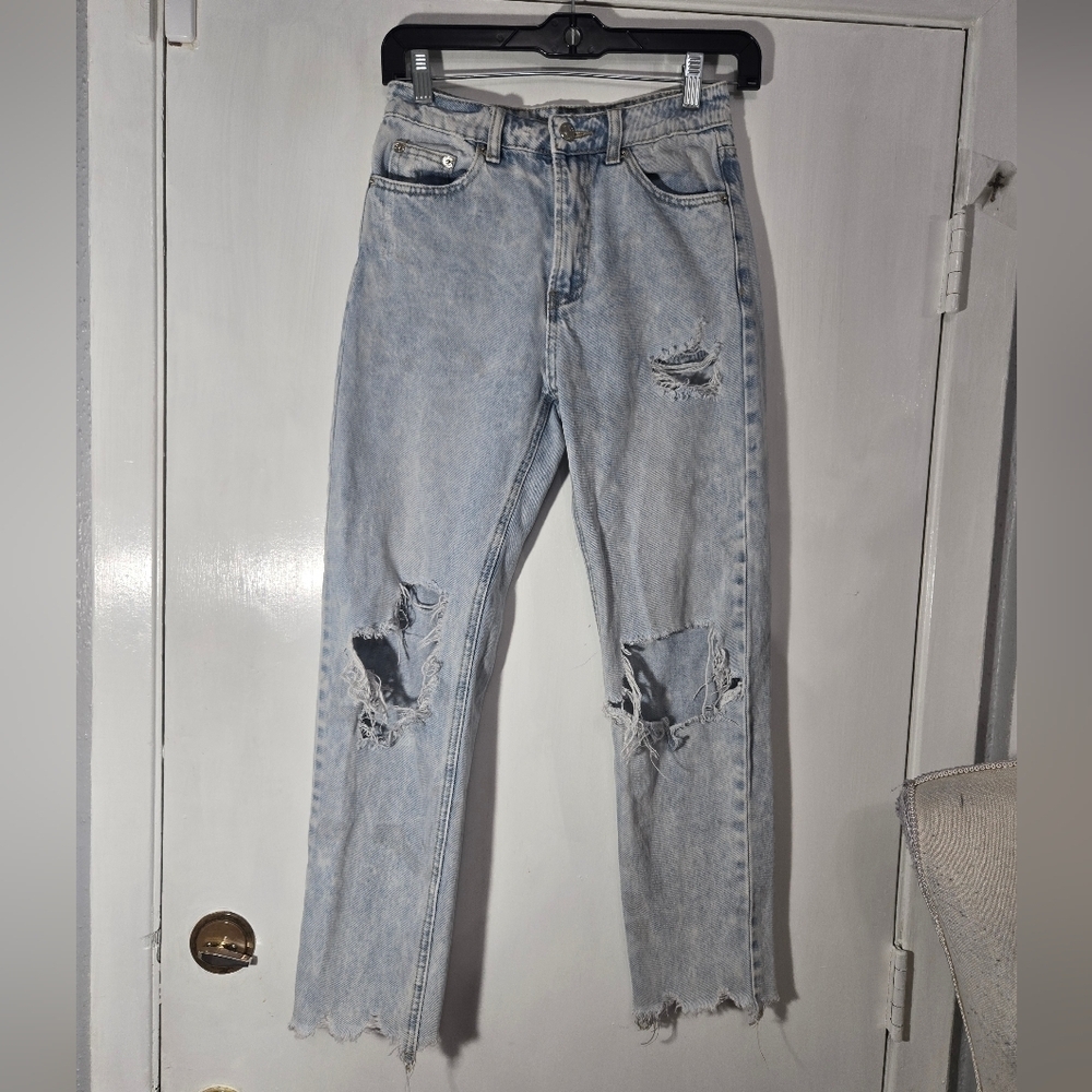 Adika High Waisted Cropped Jeans Distressed Light Wash Sz Xs